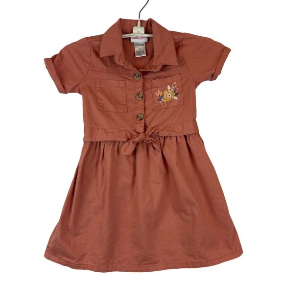 Little Lass Button-Up Dress Girls Size 5 Embroidered Floral - Picture 1 of 7